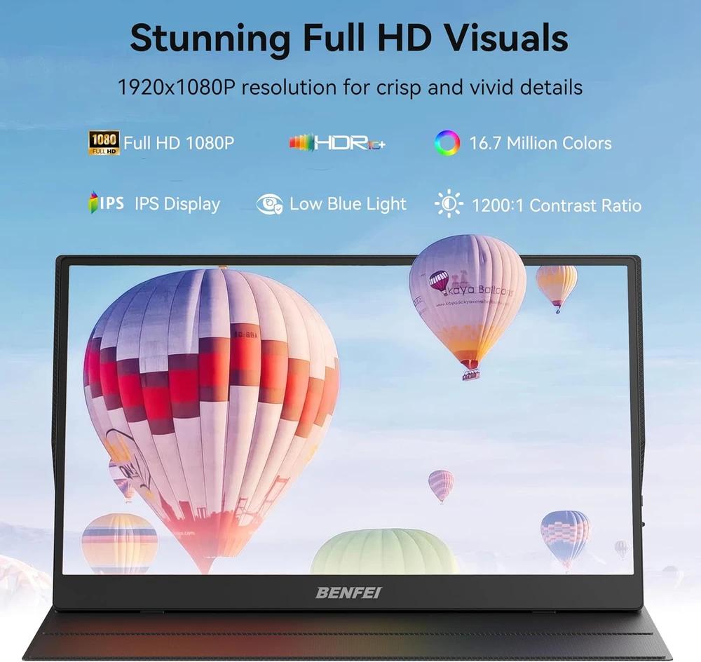 BENFEI nešiojamasis monitorius 15,6 colio Full HD IPS HDR USB-C HDMI 000451black