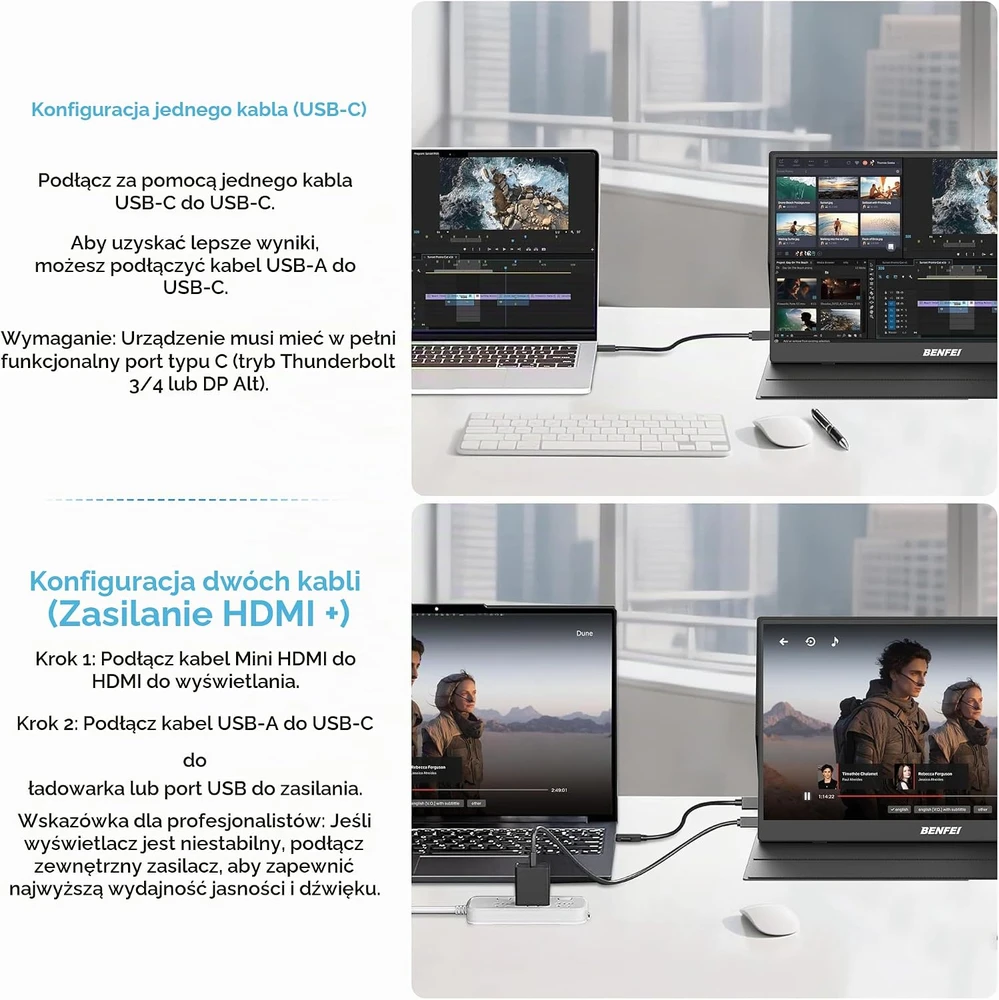 BENFEI nešiojamasis monitorius 15,6 colio Full HD IPS HDR USB-C HDMI 000451black