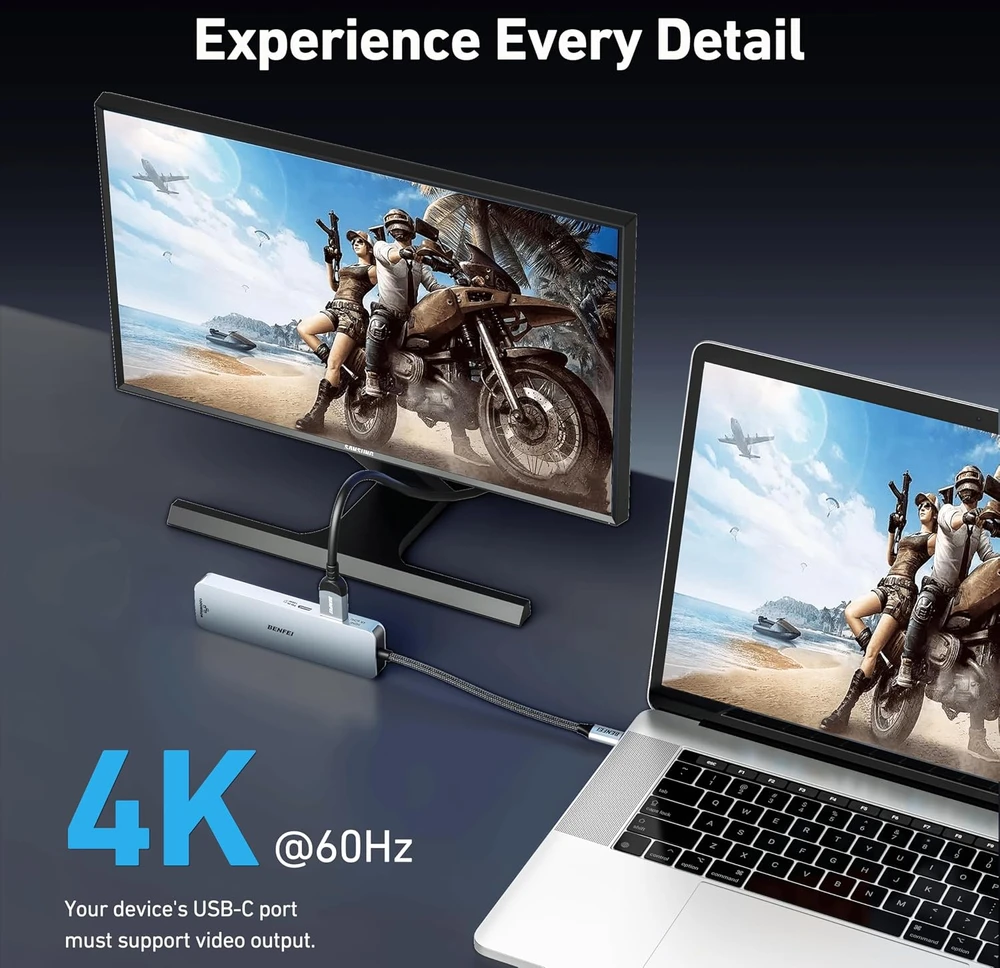 BENFEI USB-C šakotuvas 6 viename su HDMI 4K 60 Hz, 100 W įkrovimu ir Gigabit Ethernet BNF-USBC-0379G
