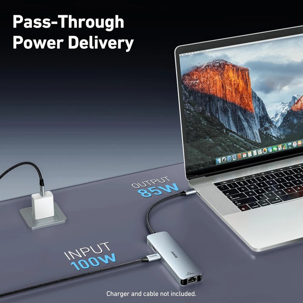 BENFEI USB-C šakotuvas 6 viename su HDMI 4K 60 Hz, 100 W įkrovimu ir Gigabit Ethernet BNF-USBC-0379G