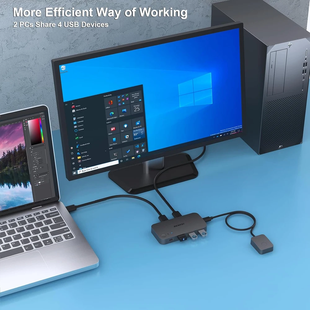 BENFEI USB perjungiklis 2 kompiuteriams su 3 USB 3.0 ir USB-C, 5 Gb/s, 000376black