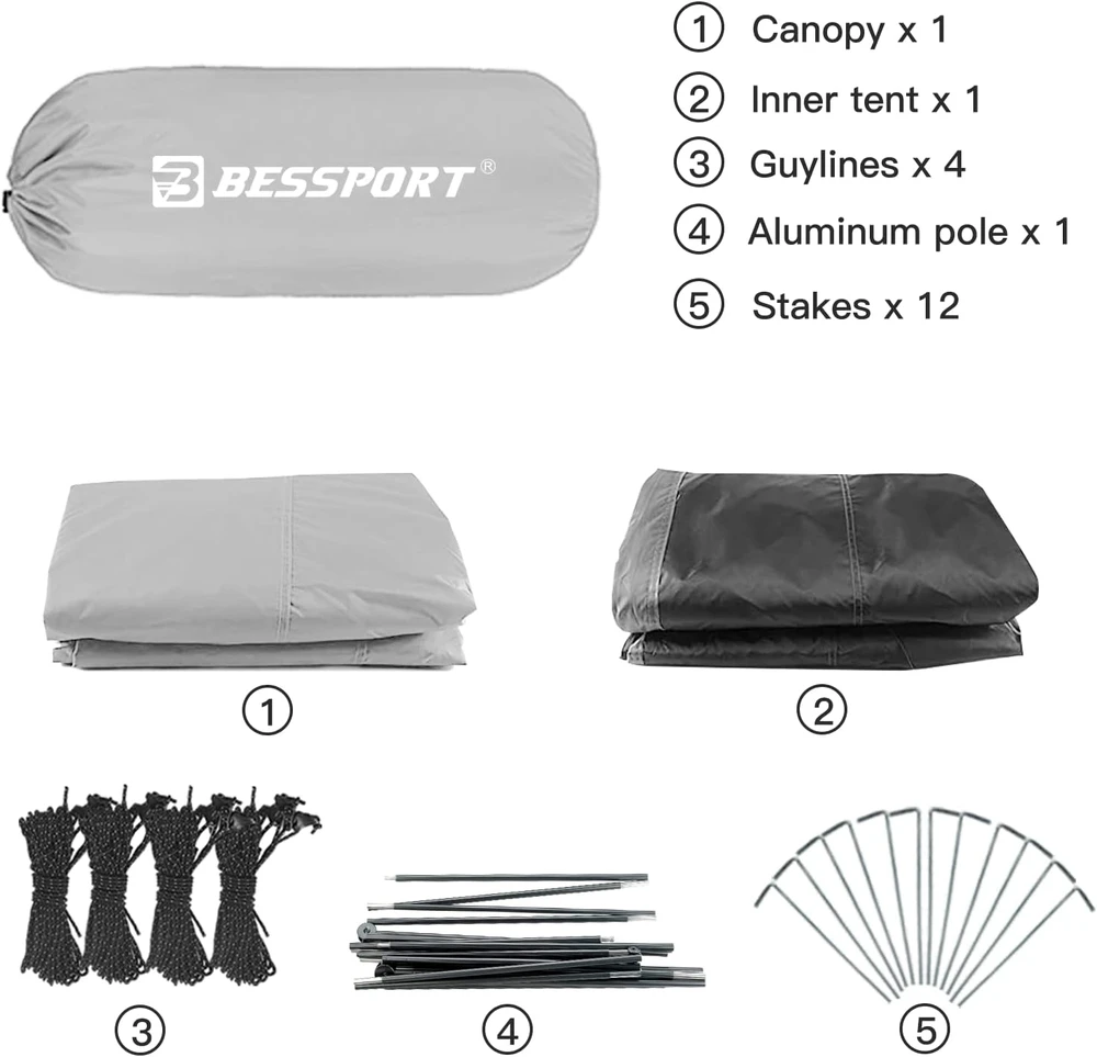 Bessport dvivietė kupolinė kempingo palapinė, 4 sezonams, 2 durys, vandeniui atspari, 2,5kg