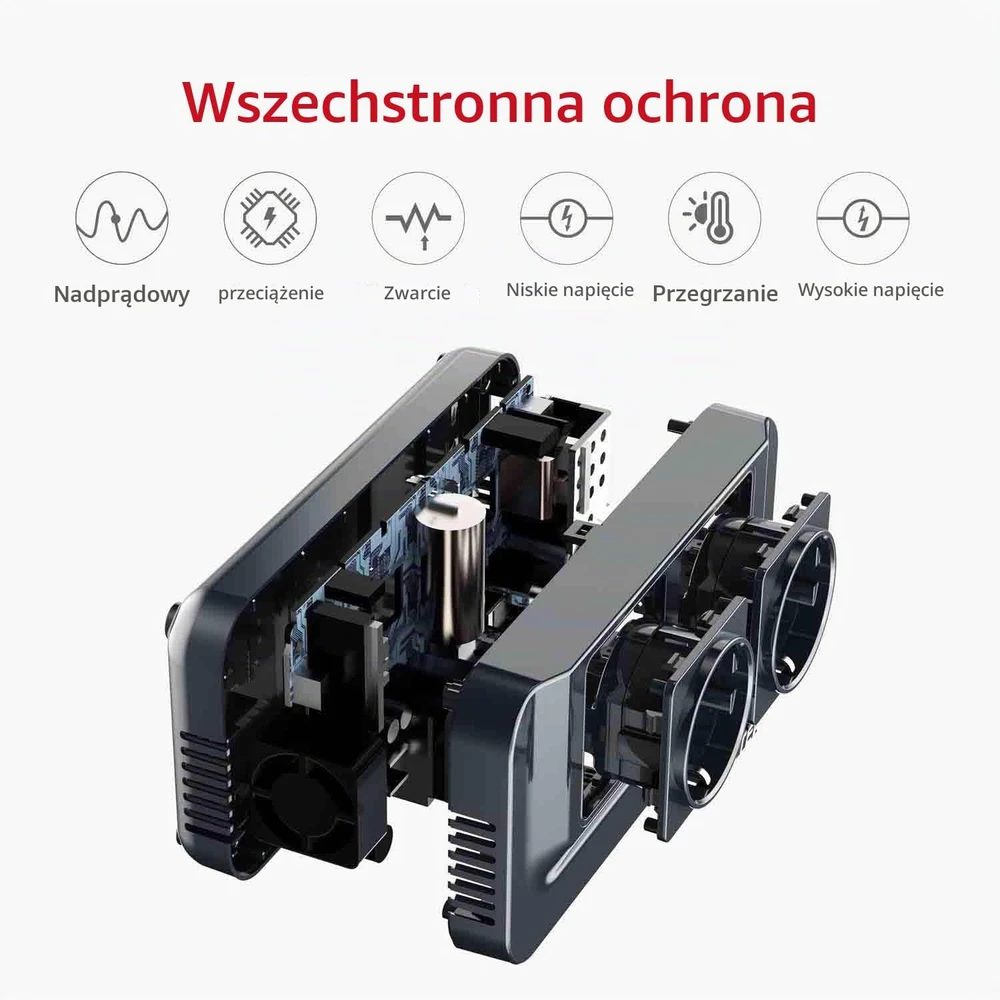 BESTEK automobilinis įtampos keitiklis 12 V į 230 V, 200 W, 2 lizdai ir 4 USB MRI2013NU