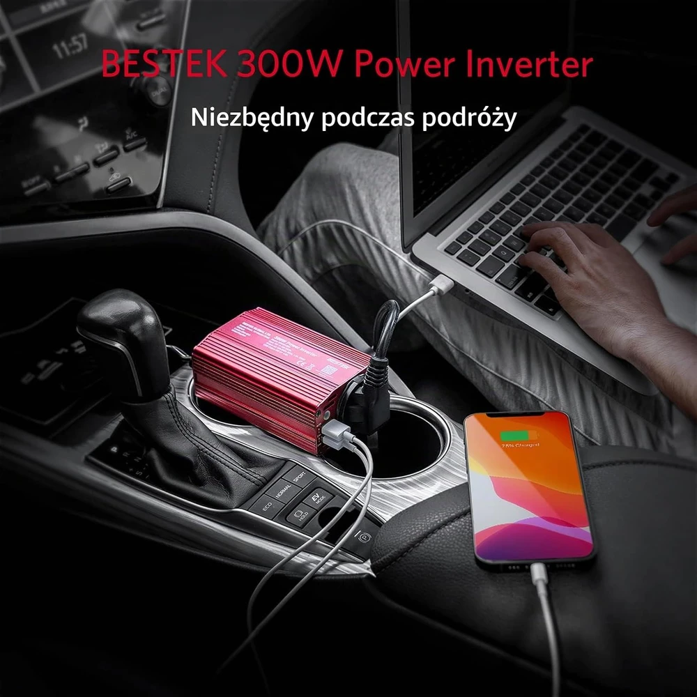 BESTEK automobilinis įtampos keitiklis 12 V į 230 V, 300 W, su USB, MRI3013BU-NEW