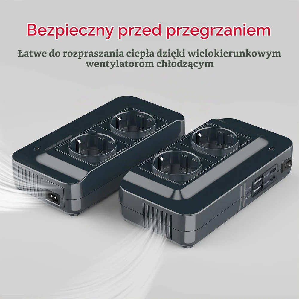BESTEK automobilinis įtampos keitiklis 12 V į 230 V, 200 W, 2 lizdai ir 4 USB MRI2013NU