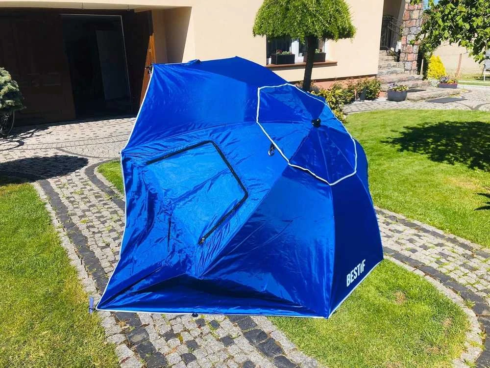 BESTIF sodo ir paplūdimio skėtis-paravanas UV50, 210 × 220 cm, sulankstomas, mėlynas
