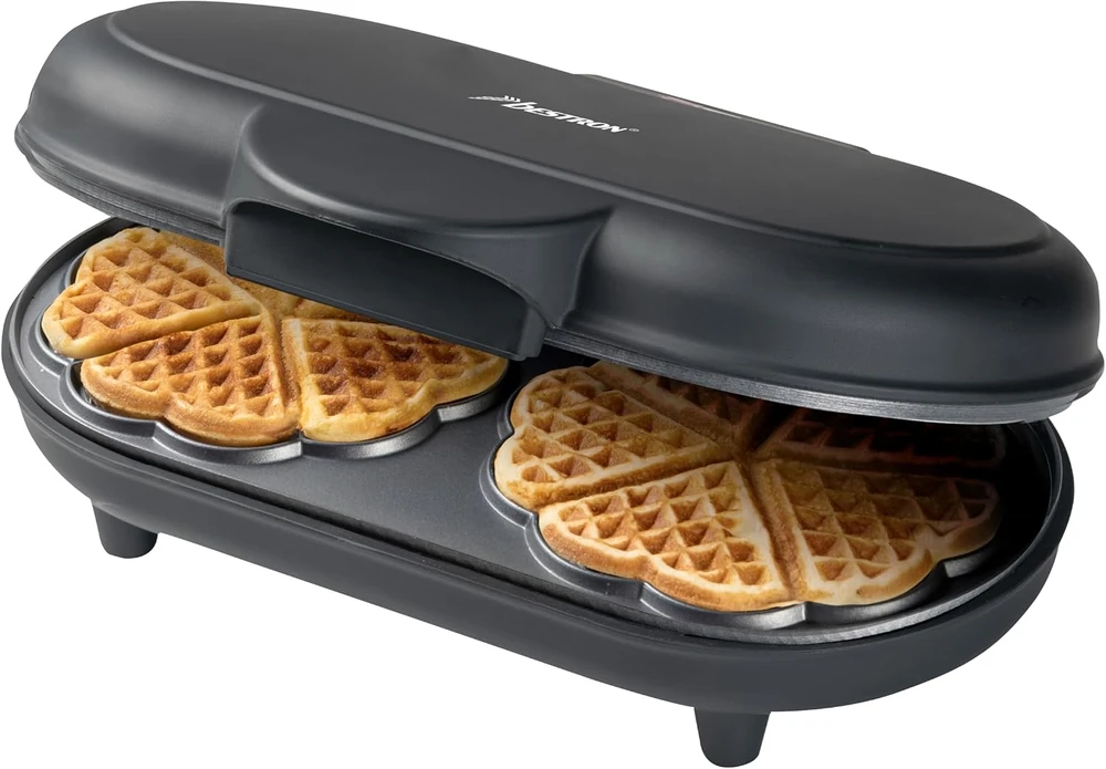 Bestron dviguba vaflinė širdelės formos vafliams, 1200 W, ADWM1000BL