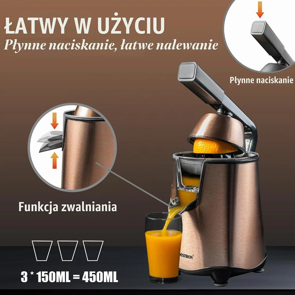 Bestron elektrinė citrusinių vaisių sulčiaspaudė 450 ml su Soft-Press svirtimi ACJ600CO