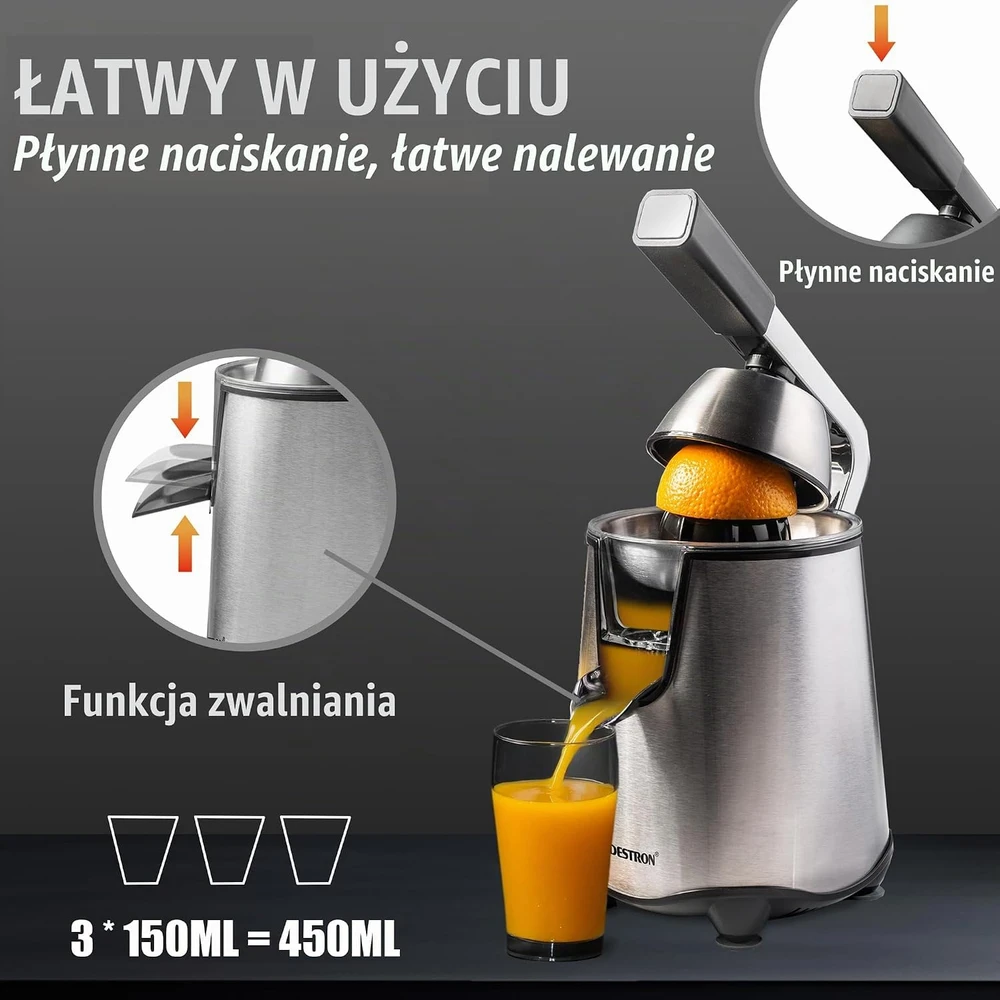 Bestron elektrinė citrusinių vaisių sulčiaspaudė 450 ml su Soft-Press svirtimi ACJ600SS