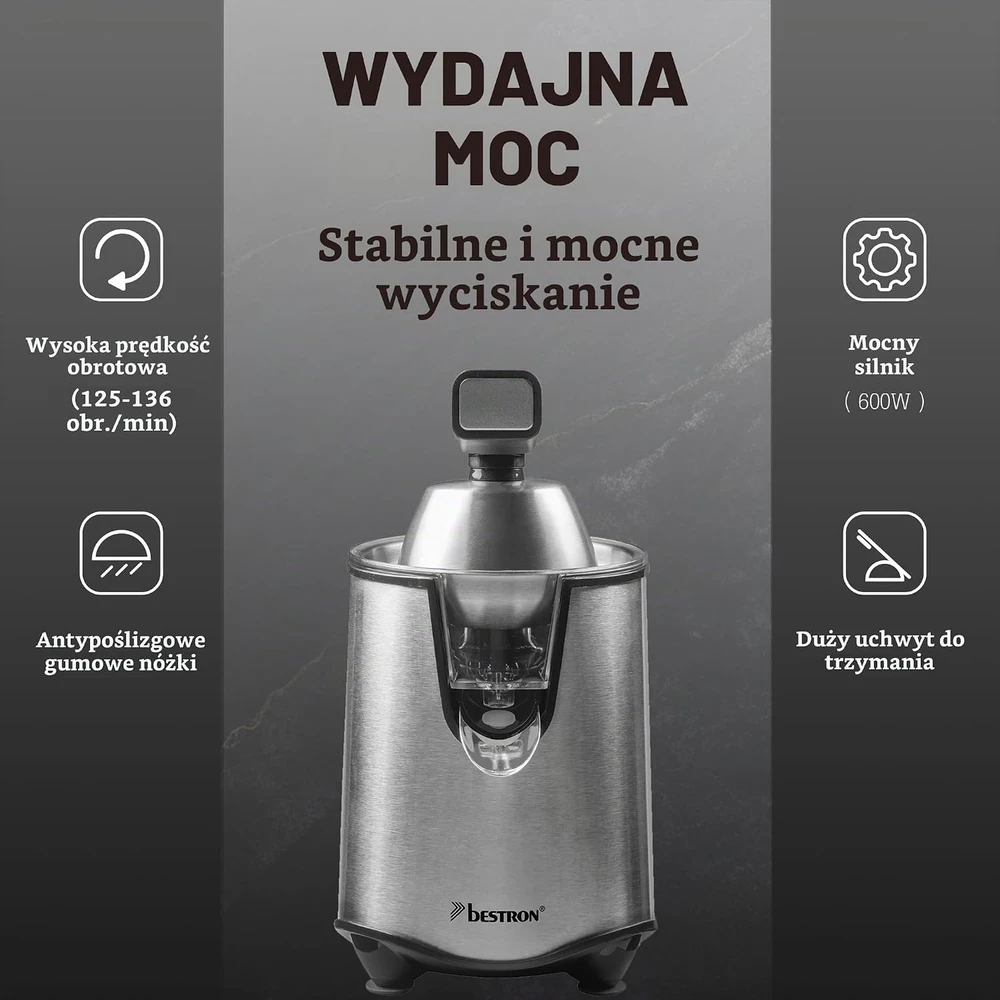 Bestron elektrinė citrusinių vaisių sulčiaspaudė 450 ml su Soft-Press svirtimi ACJ600SS