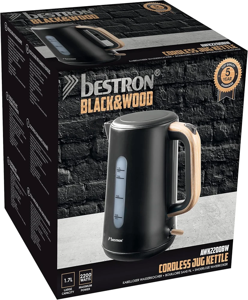 Bestron elektrinis virdulys 1,7 l 2200 W su 360° pagrindu AWK2200BW