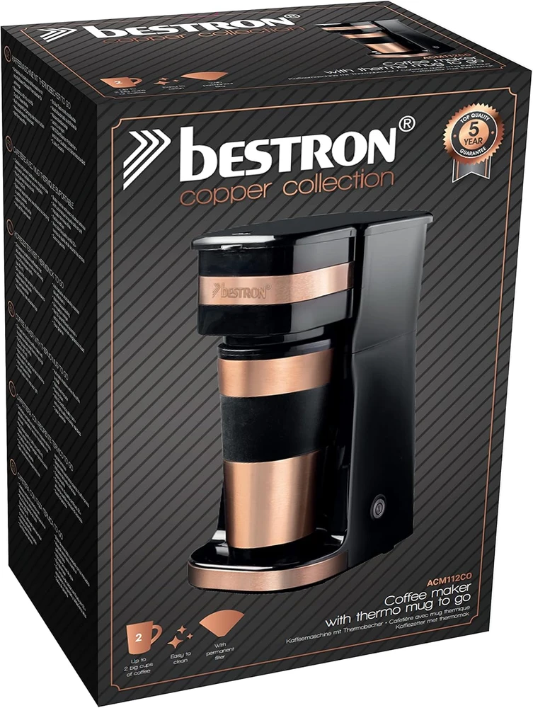 Bestron lašelinis kavos aparatas su termo puodeliu 420 ml, 750 W, ACM112CO