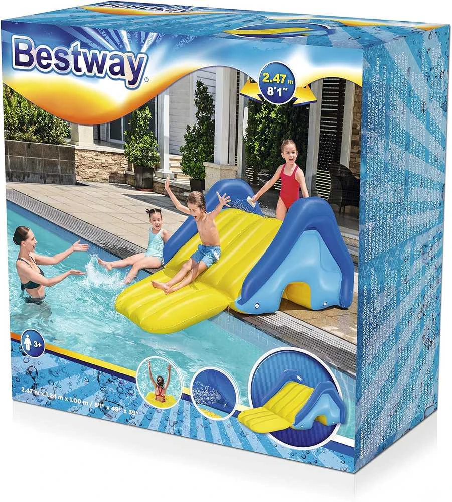 Bestway baseino čiuožykla, PVC, integruotas vandens purkštuvas, 247 × 124 × 100 cm, 52453