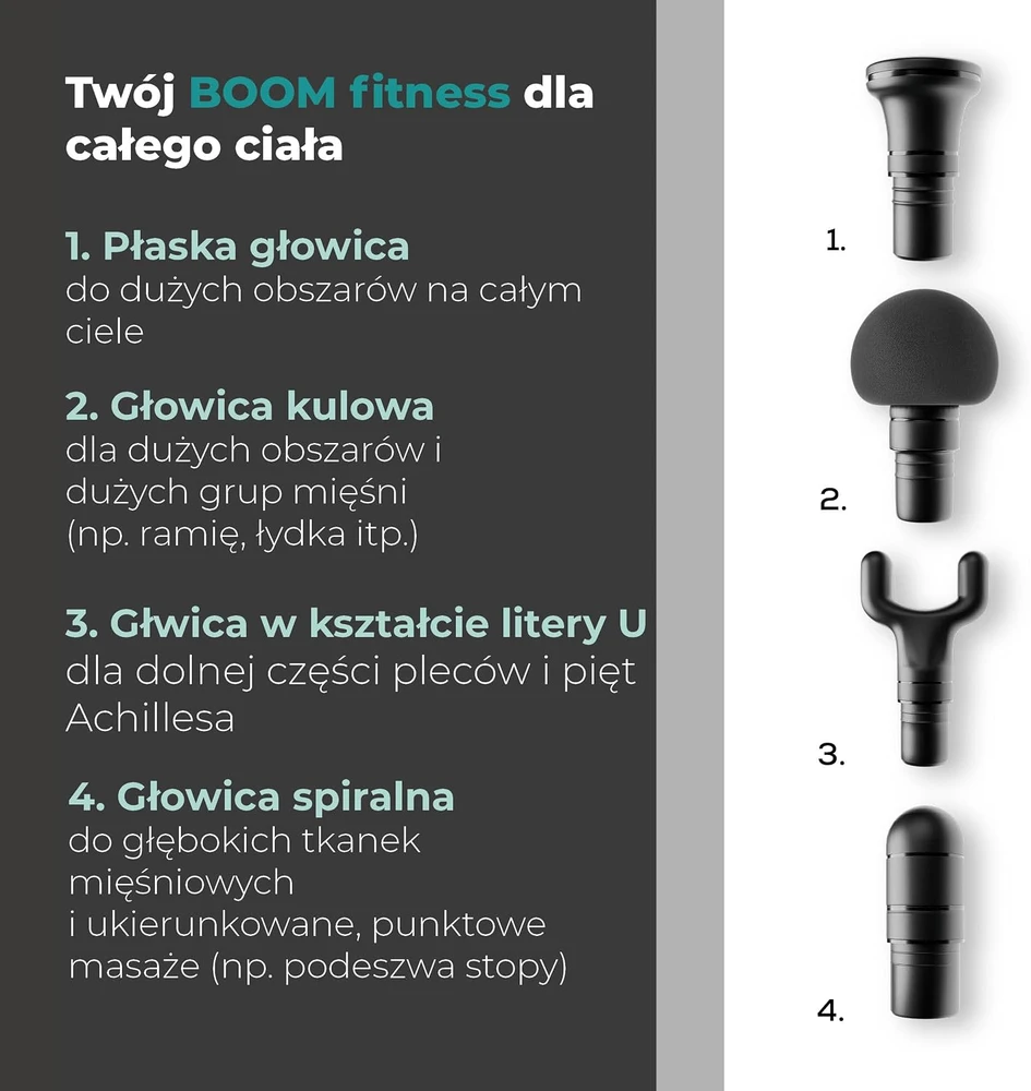 Beurer masažinis pistoletas BOOM, 5 intensyvumo lygiai, 4 antgaliai, 3000 aps./min., 10346