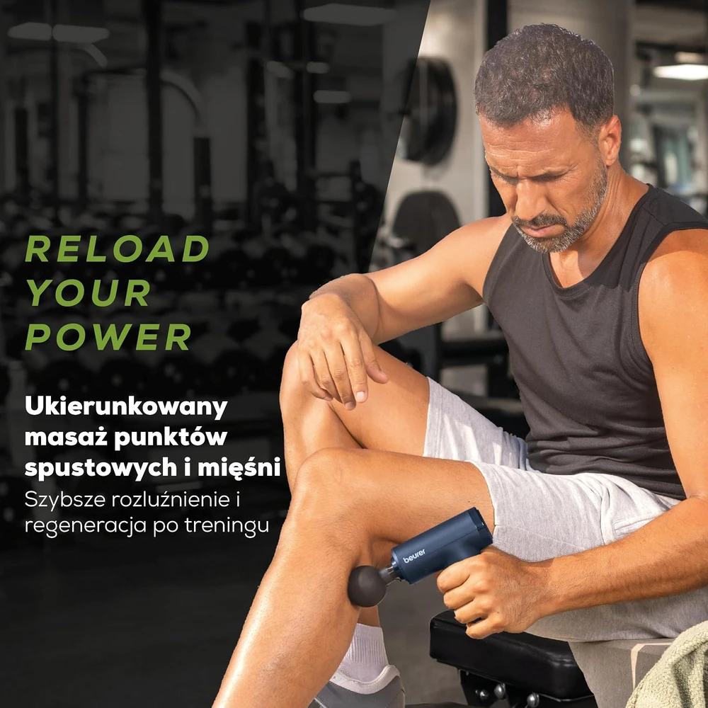 Beurer masažinis pistoletas PowerReload, 5 intensyvumo lygiai, 5 antgaliai, 10638