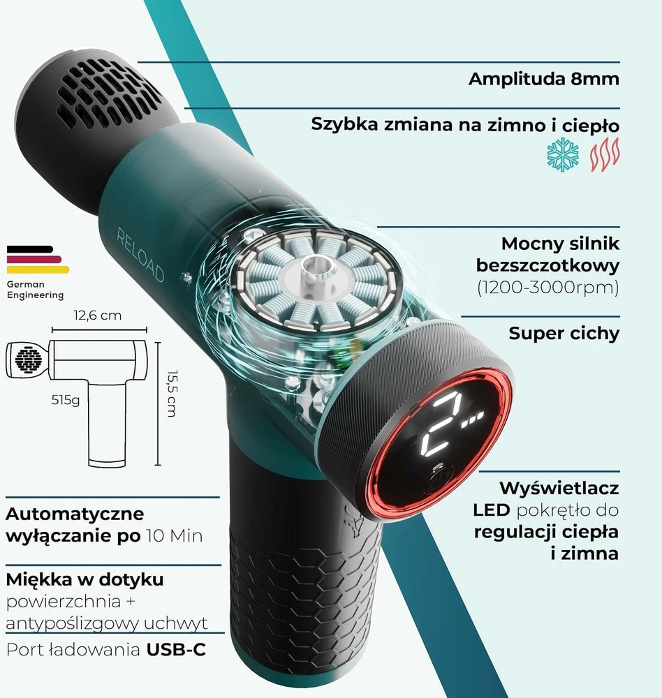 Beurer masažinis pistoletas su šildymo ir vėsinimo funkcijomis, 5 antgaliai, RELOAD 10440