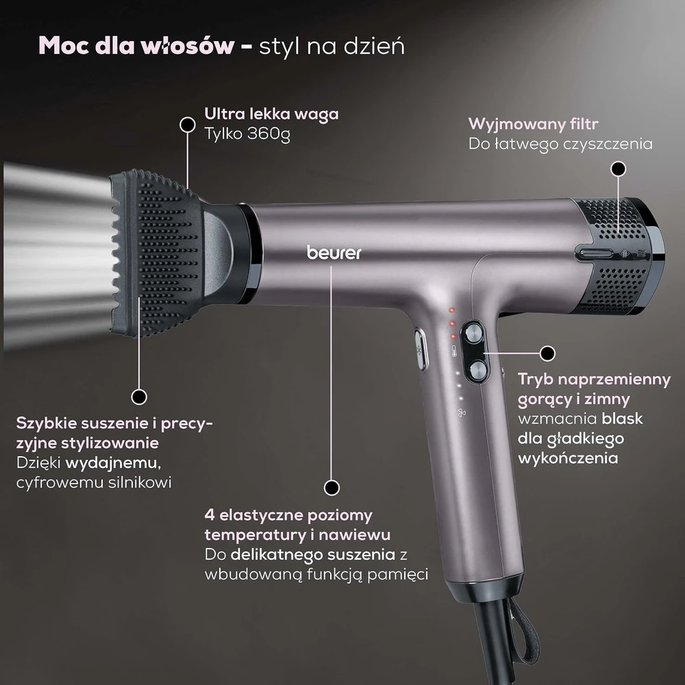 Sveikata ir asmeninė priežiūra - Beurer Plaukų džiovintuvas HC 100 1700W Metal Pilkas
