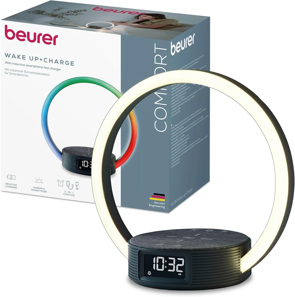 Beurer šviesinis žadintuvas su Qi belaidžiu 10 W įkrovimu ir LED naktine lempa WL 65