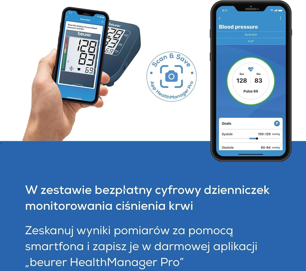 Beurer žastinis kraujospūdžio matuoklis BM25 su USB-C ir 22–42 cm manžete