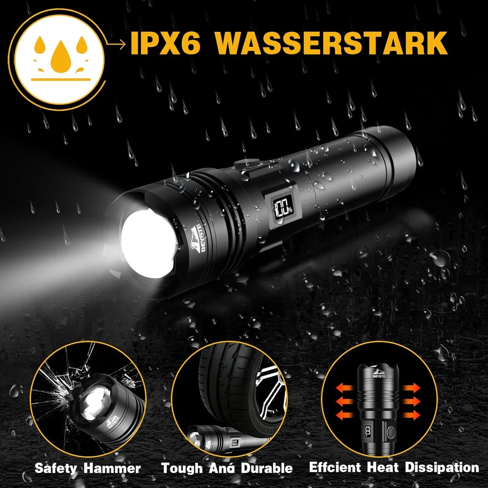 BEYSTE LED prožektorius, 30 W, IPX6 atsparus vandeniui, LCD ekranas, USB įkrovimas, BEYSTE-A15