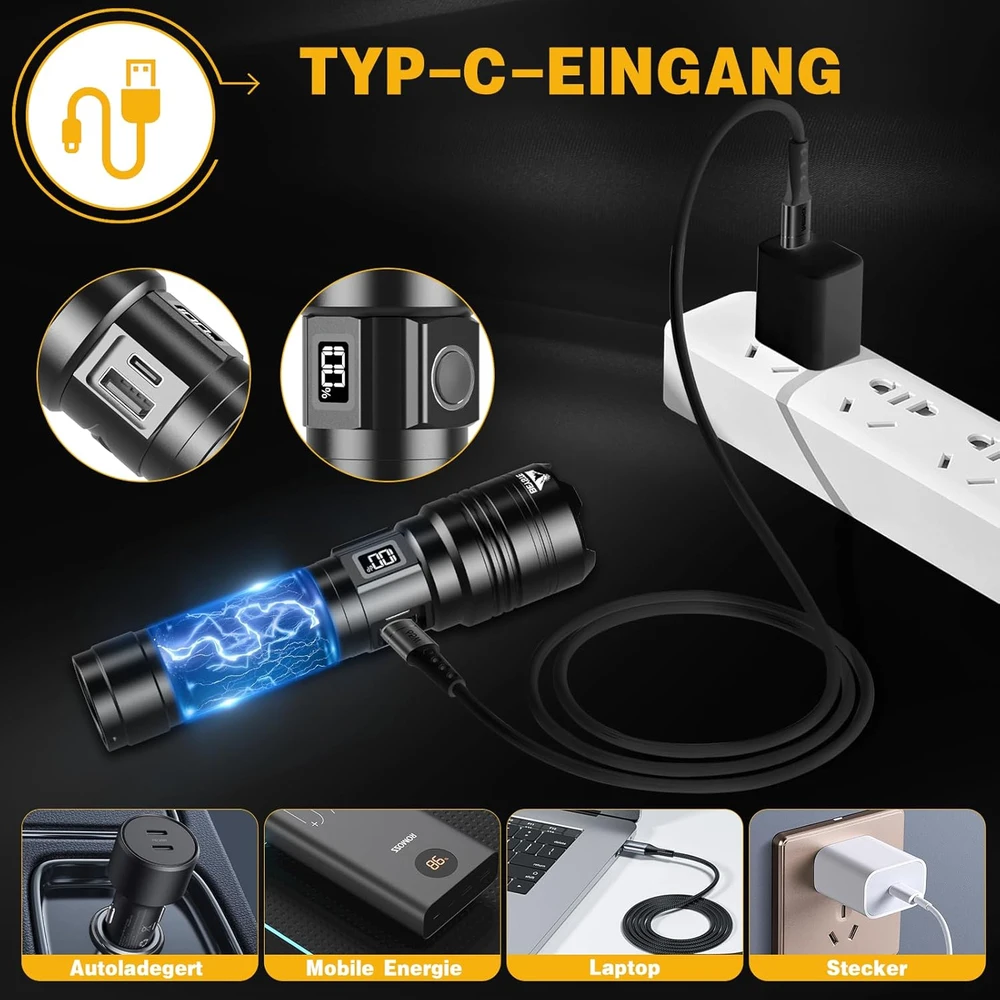 BEYSTE LED prožektorius, 30 W, IPX6 atsparus vandeniui, LCD ekranas, USB įkrovimas, BEYSTE-A15