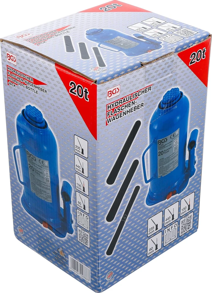 BGS hidraulinis butelinis automobilinis domkratas 20 t, modelis 9888