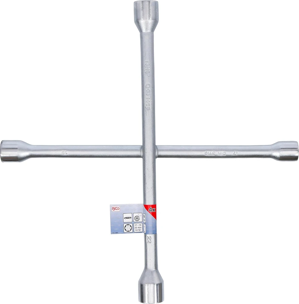Bgs Technic BGS ratų kryžminis raktas automobiliams 17 x 19 x 22 mm ir 13/16 in, modelis 1455