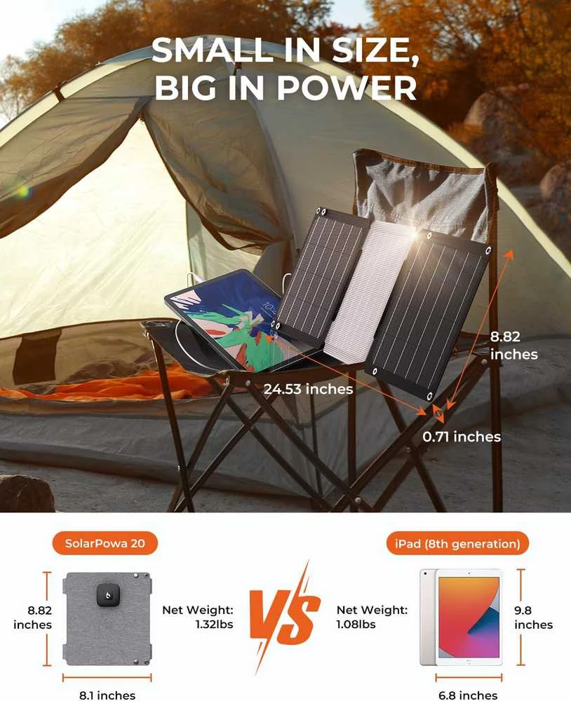 BigBlue saulės įkroviklis 21 W, sulankstomas, USB-C/USB-A, IP68, nešiojamas