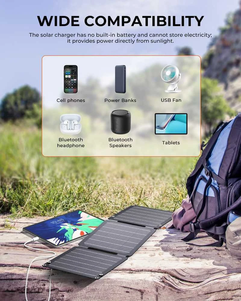 BigBlue saulės įkroviklis 21 W, sulankstomas, USB-C/USB-A, IP68, nešiojamas