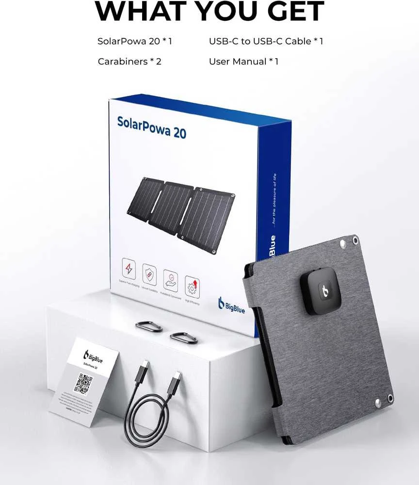 BigBlue saulės įkroviklis 21 W, sulankstomas, USB-C/USB-A, IP68, nešiojamas