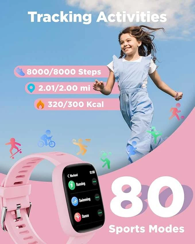 BIGGERFIVE Išmanusis laikrodis vaikams, rožinis