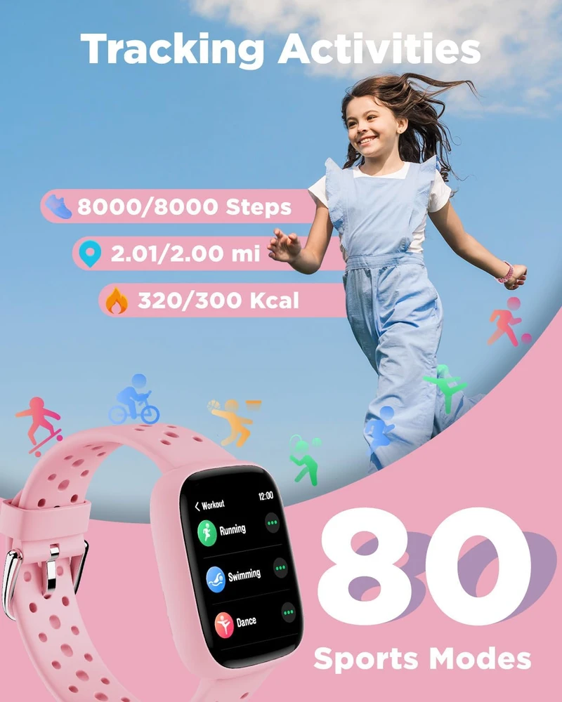 BIGGERFIVE išmanusis laikrodis vaikams su 1.8 col. ekranu, Bluetooth ir IP68, BW02