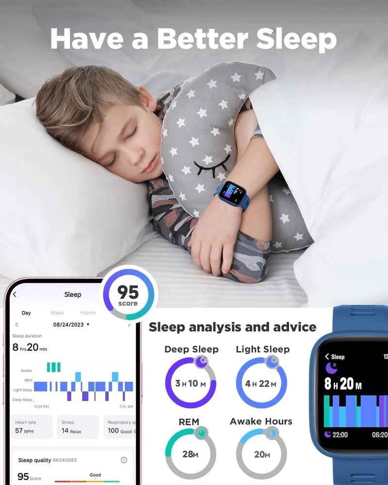 BIGGERFIVE vaikiškas išmanusis laikrodis su 1.8 col. ekranu, Bluetooth, IP68, BW02