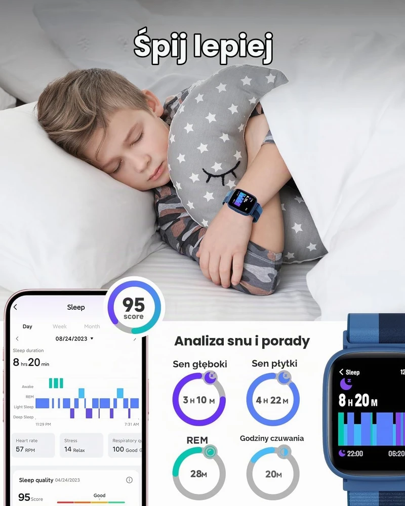 BIGGERFIVE vaikiškas išmanusis laikrodis su 1.8 col. ekranu, Bluetooth, IP68, BW02