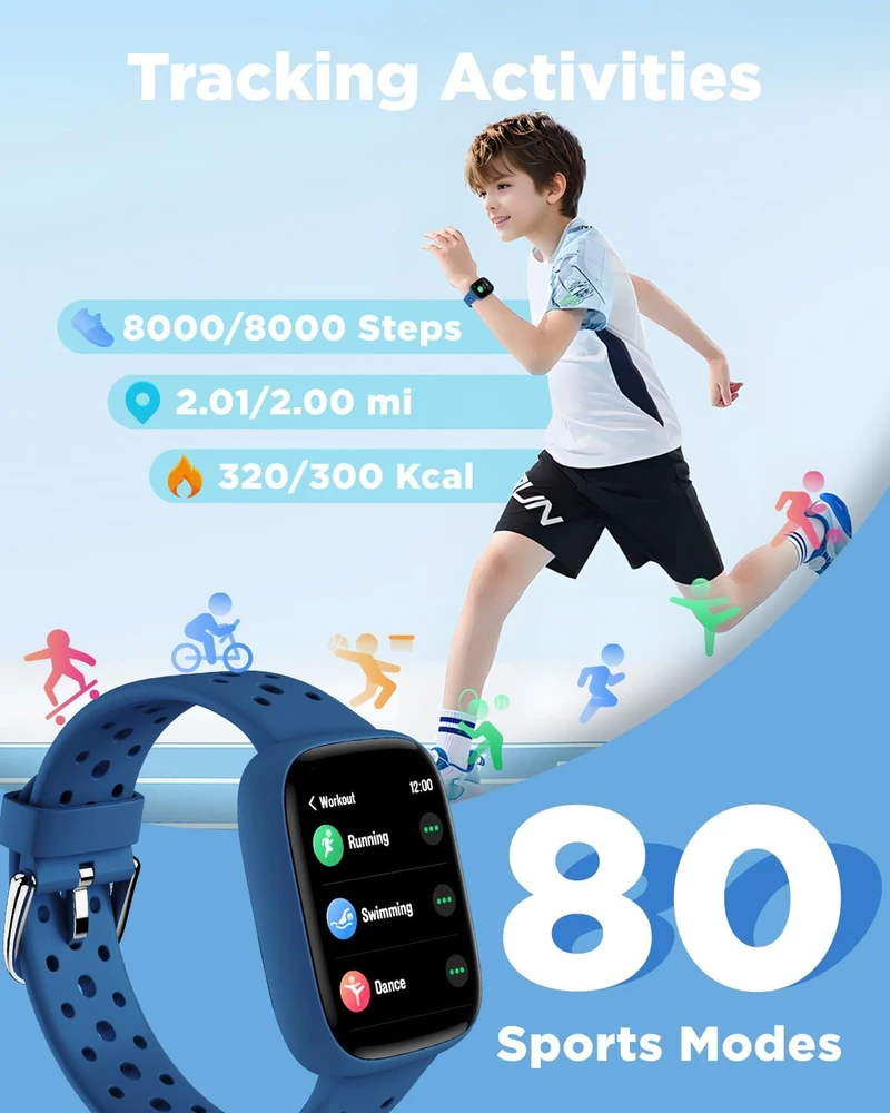 BIGGERFIVE vaikiškas išmanusis laikrodis su 1,8 col. ekranu, Bluetooth ir IP68 BW02