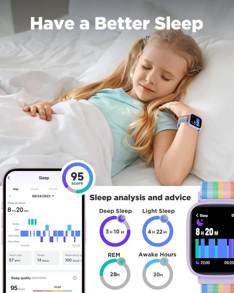 BIGGERFIVE vaikiškas išmanusis laikrodis su 1.8 col. HD ekranu, Bluetooth, IP68, BW02