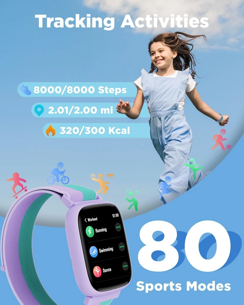 BIGGERFIVE vaikiškas išmanusis laikrodis 1,8 col., Bluetooth, IP68, BW02