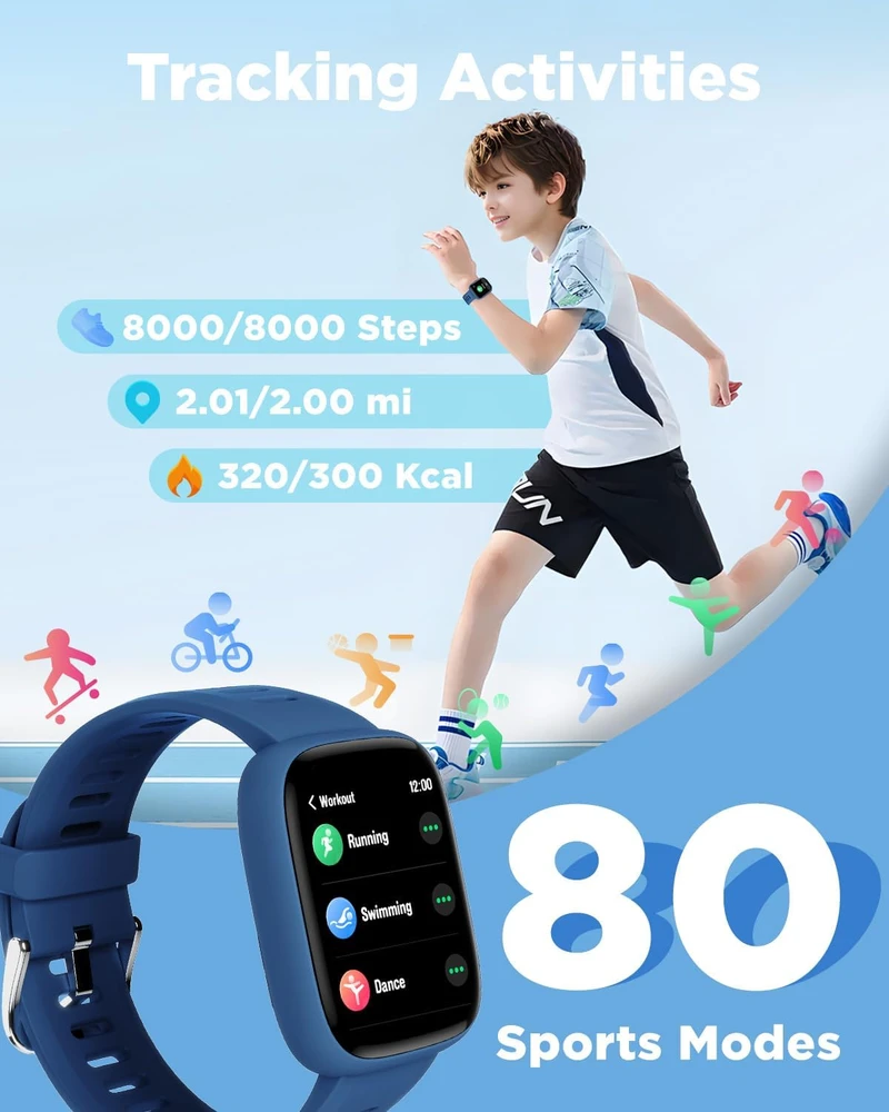 BIGGERFIVE vaikiškas išmanusis laikrodis su 1.8 col. ekranu, Bluetooth, IP68, BW02