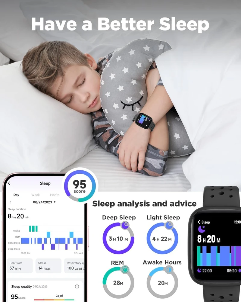 BIGGERFIVE vaikiškas išmanusis laikrodis su 1.8 col. ekranu, IP68, Bluetooth, BW02
