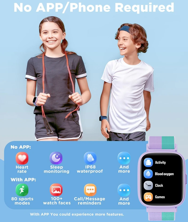 BIGGERFIVE vaikiškas išmanusis laikrodis 1,8 col., Bluetooth, IP68, BW02