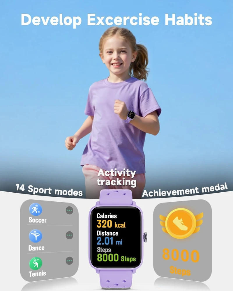 BIGGERFIVE vaikiškas išmanusis laikrodis su 1.5 col. ekranu, 5 ATM, Bluetooth, BW01