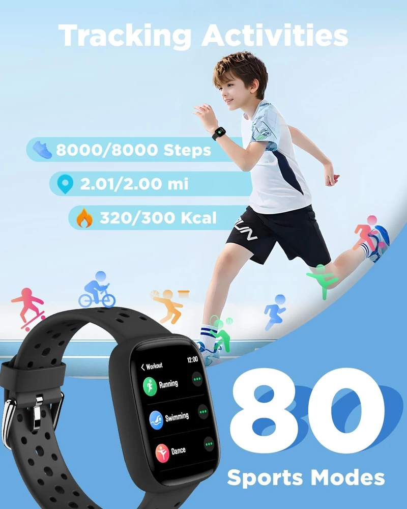 BIGGERFIVE vaikiškas išmanusis laikrodis su 1.8 col. ekranu, IP68, Bluetooth, BW02