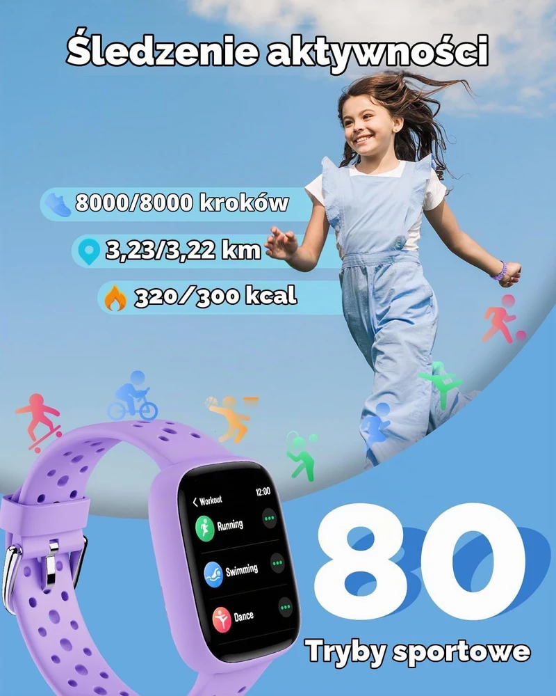 BIGGERFIVE vaikiškas išmanusis laikrodis su 1.8 col. ekranu, Bluetooth ir IP68 BW02