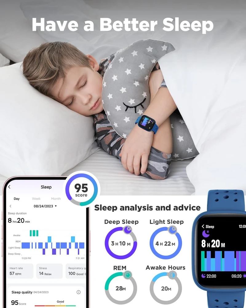 BIGGERFIVE vaikiškas išmanusis laikrodis su 1,8 col. ekranu, Bluetooth ir IP68 BW02
