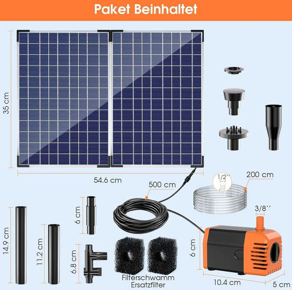 Biling saulės energija varoma fontano pompa su 4 antgaliais, 35 W, 1500 l/h, PY2335WO