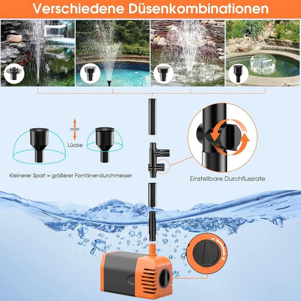Biling saulės energija varoma fontano pompa su 4 antgaliais, 35 W, 1500 l/h, PY2335WO