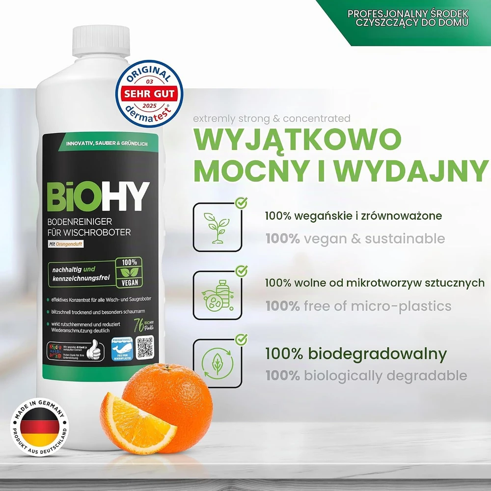 BiOHY grindų valiklis grindų plovimo robotams, apelsinų kvapo koncentratas, 2 x 1 l