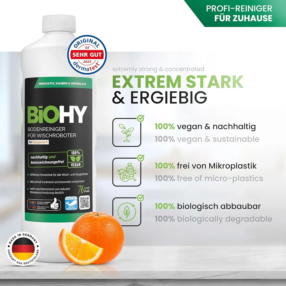 BIOHY grindų valiklis grindų plovimo robotams, apelsinų kvapo, 1 l koncentratas abk-770