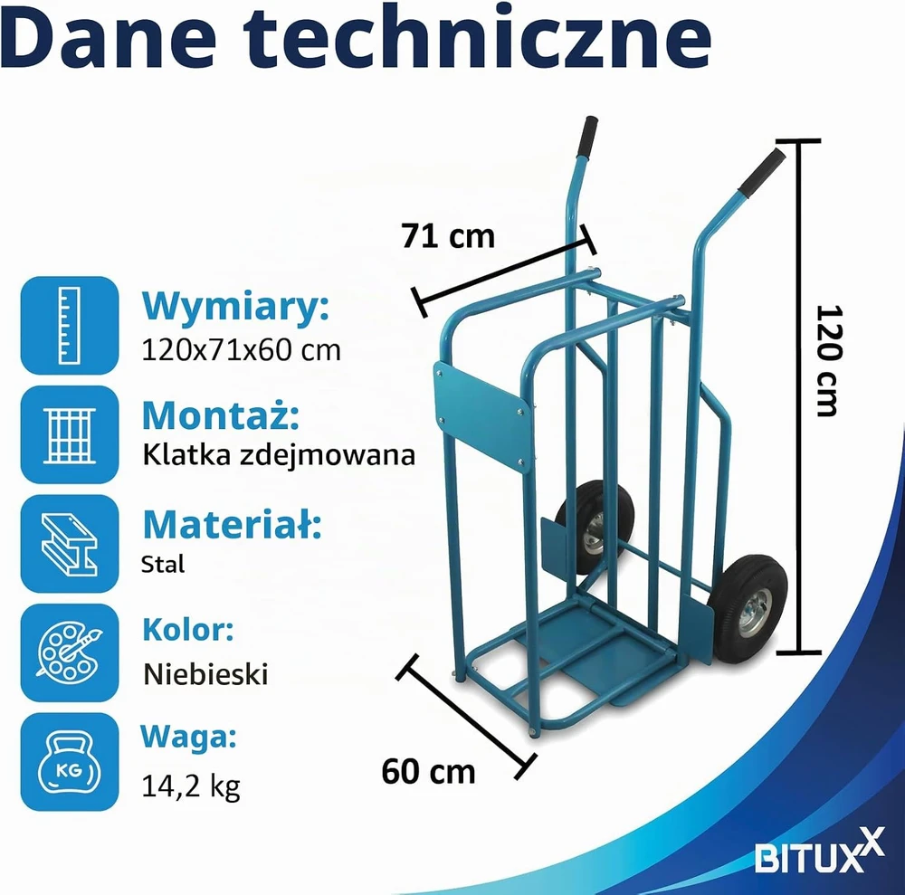 BITUXX malkų transportavimo vežimėlis su pneumatinėmis padangomis iki 100 kg, 15908