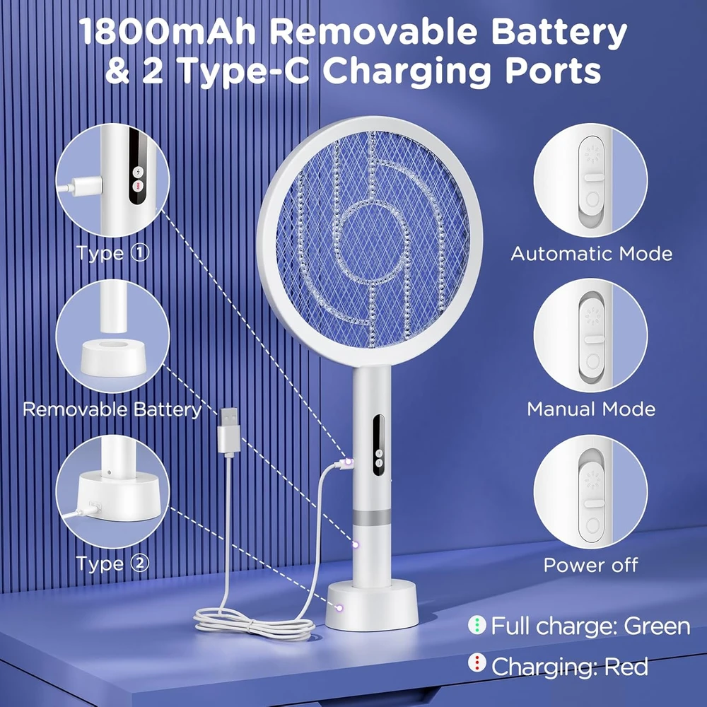 BKXCHA elektrinė musių mušyklė 2 viename, 4000 V, 1800 mAh, XH-38